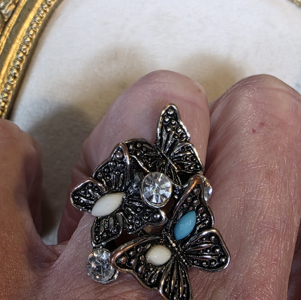 Butterfly Statement Ring With Silver And Blue Acc… - image 4
